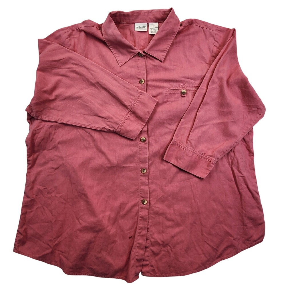 Liz Baker Mauve Linen Blend Button Down Shirt 3X Coastal Grandmother‎ Lagenlook